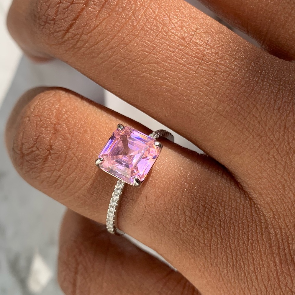 925 Pink Sapphire Solitaire CZ Ring